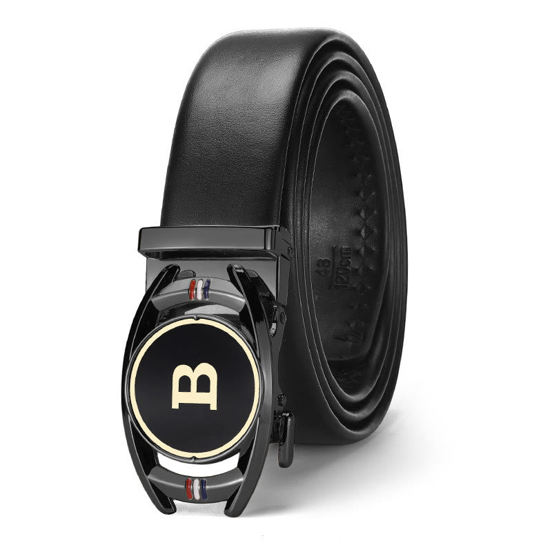 Men's Golden Letter B Automatic Buckle Black Leather Belt - Style #2 - 42 - image 1