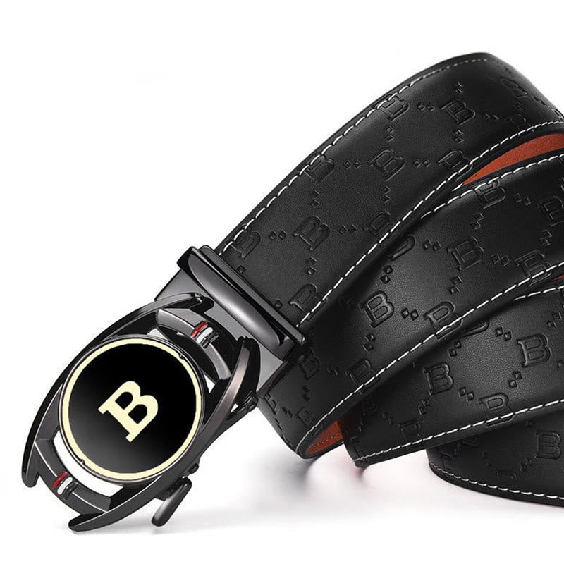 Men's Golden Letter B Automatic Buckle Black Leather Belt - image 5