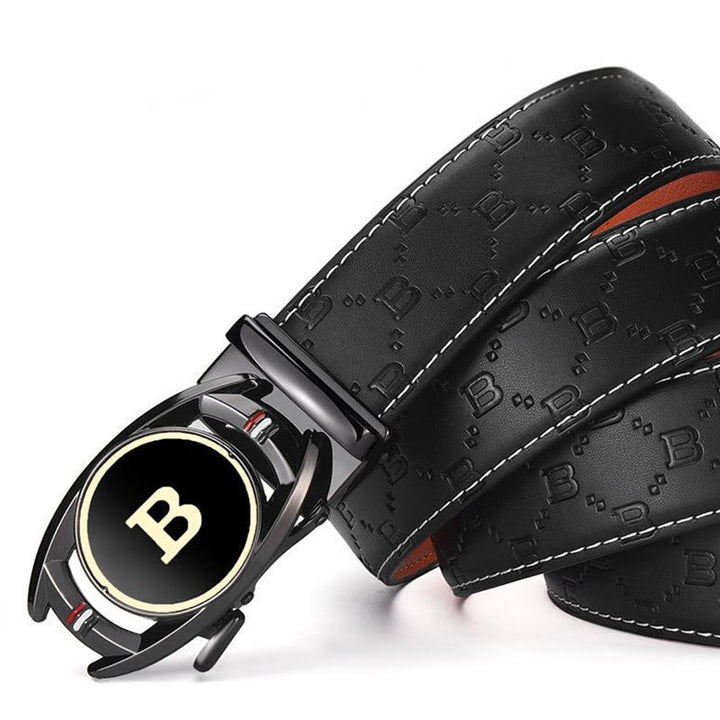 Men's Golden Letter B Automatic Buckle Black Leather Belt - image 5