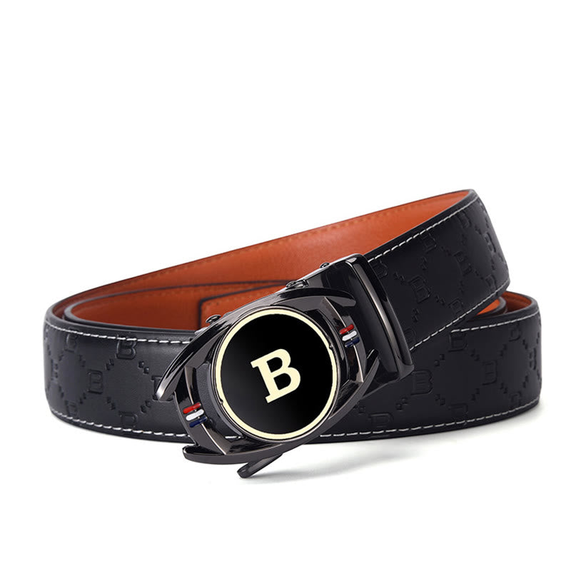 Men's Golden Letter B Automatic Buckle Black Leather Belt - image 4