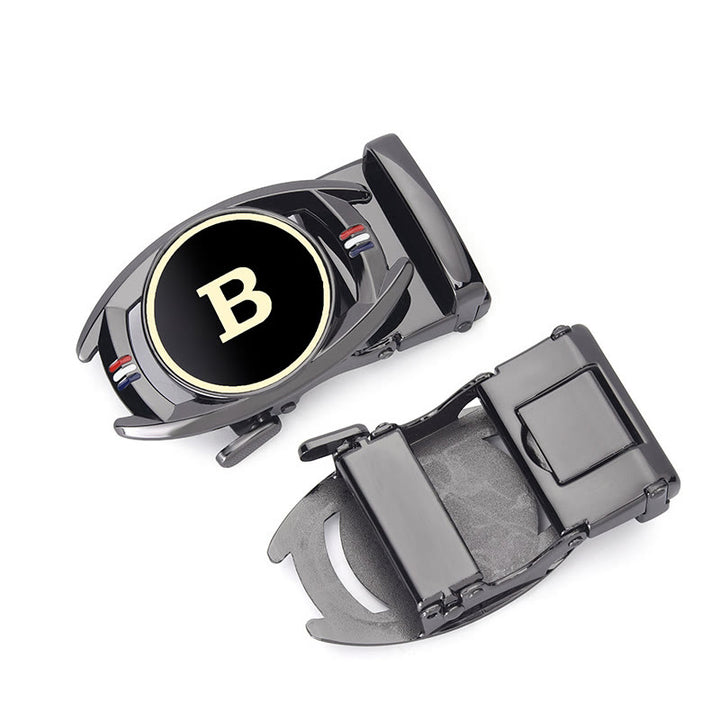 Men's Golden Letter B Automatic Buckle Black Leather Belt - image 3