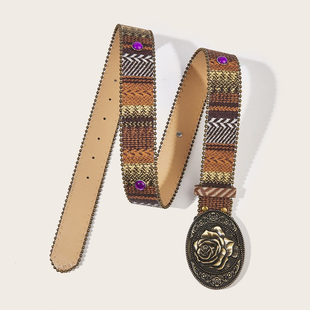 Women's Retro Rose Buckle Rivet Leather Belt - image 2