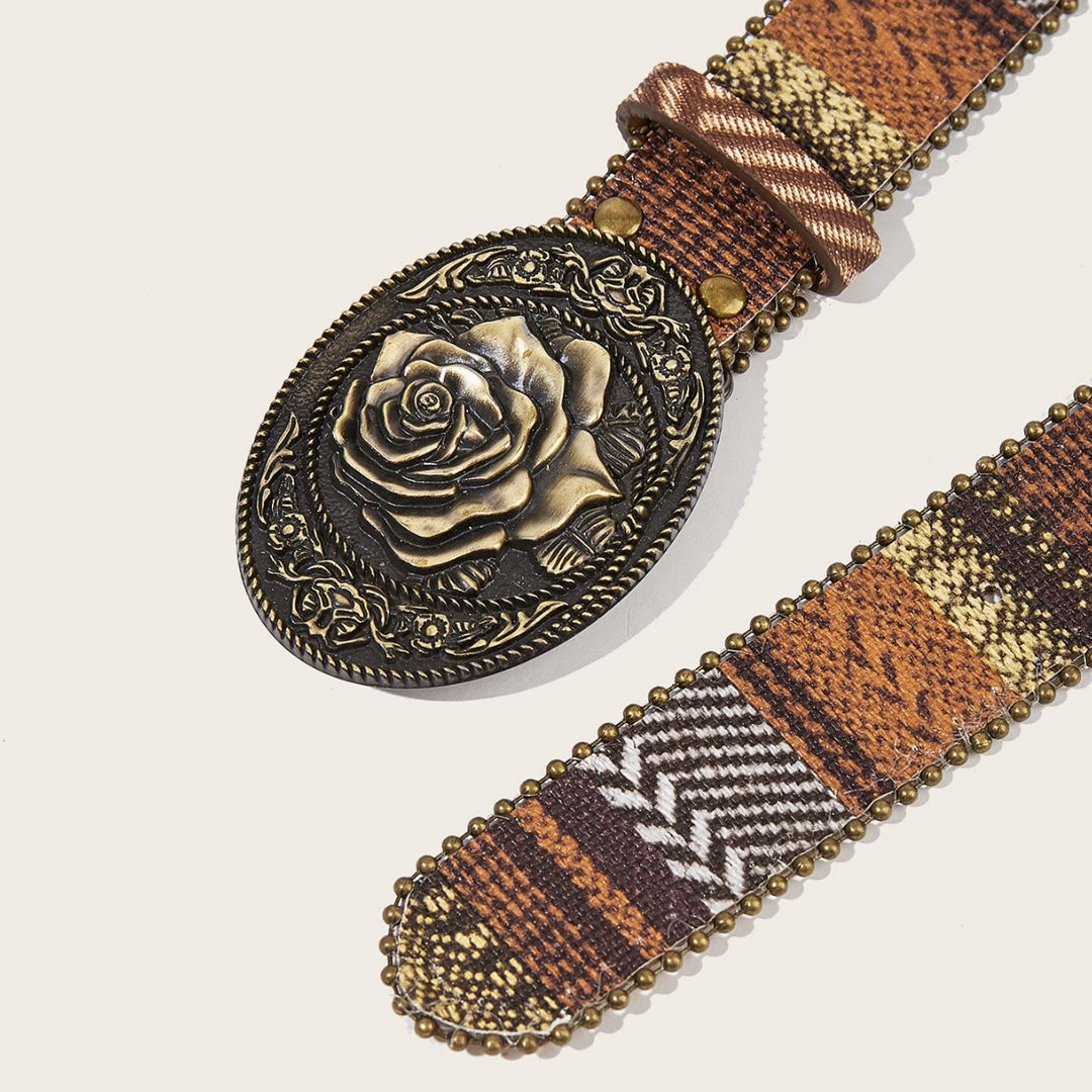 Women's Retro Rose Buckle Rivet Leather Belt - image 3