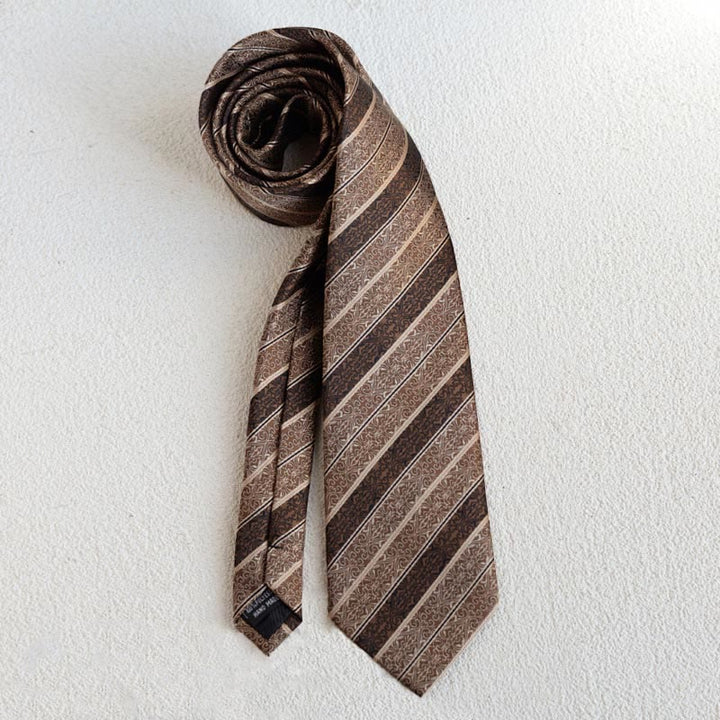 5Pcs Men's Retro Brown Diagonal Print Necktie Set - Necktie - image 7