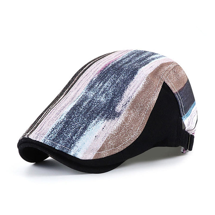 Stylish Abstract Striped Pattern Flat Top Beret Hat - Black - Adjustable (22"-23 5/8") - image 0