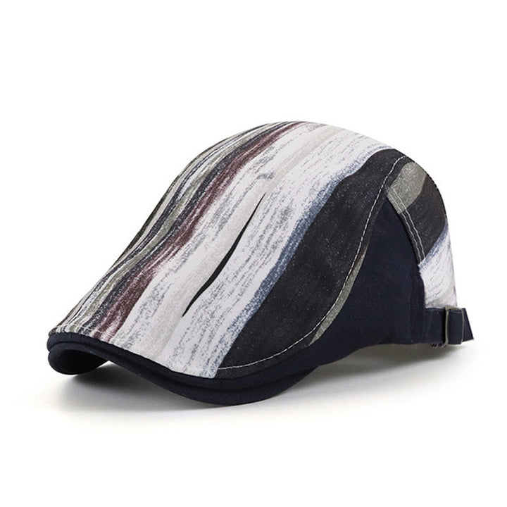 Stylish Abstract Striped Pattern Flat Top Beret Hat - Midnight Blue - Adjustable (22"-23 5/8") - image 4