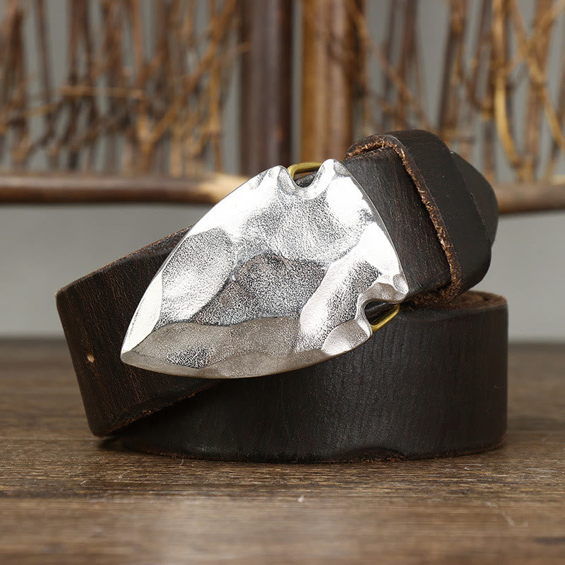 Men's Retro Distressed Silver Triangular Arrow Buckle Leather Belt - image 7