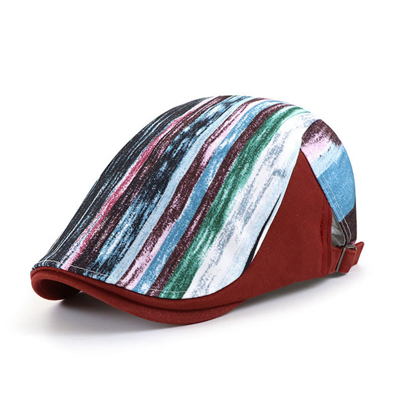 Stylish Abstract Striped Pattern Flat Top Beret Hat - Burgundy - Adjustable (22"-23 5/8") - image 5