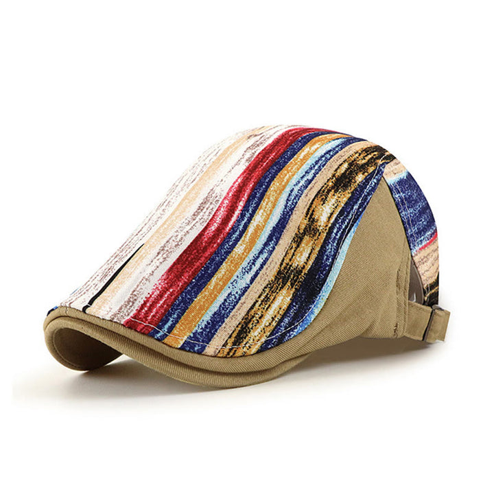 Stylish Abstract Striped Pattern Flat Top Beret Hat - Khaki - Adjustable (22"-23 5/8") - image 6