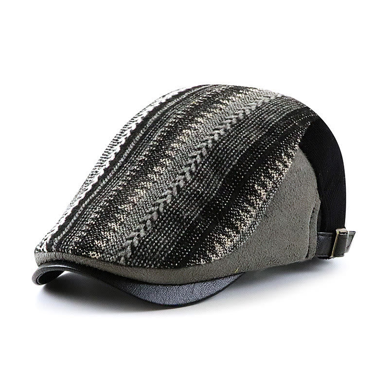 Striking Woven Texture Patchwork Flat Top Beret Hat - Black - Adjustable (22"-23 5/8") - image 1