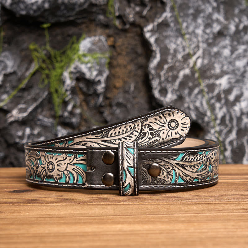 Two-Tone Initial Letter DIY Hidden Knife Buckle Leather Belt - Z - Gray Floral Belt (40) - image 8