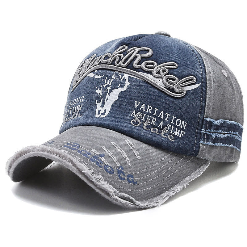 Vintage Western Style Worn-out Longhorned Bullhead Baseball Cap - Grey - M (22''-22 7/8") - image 5