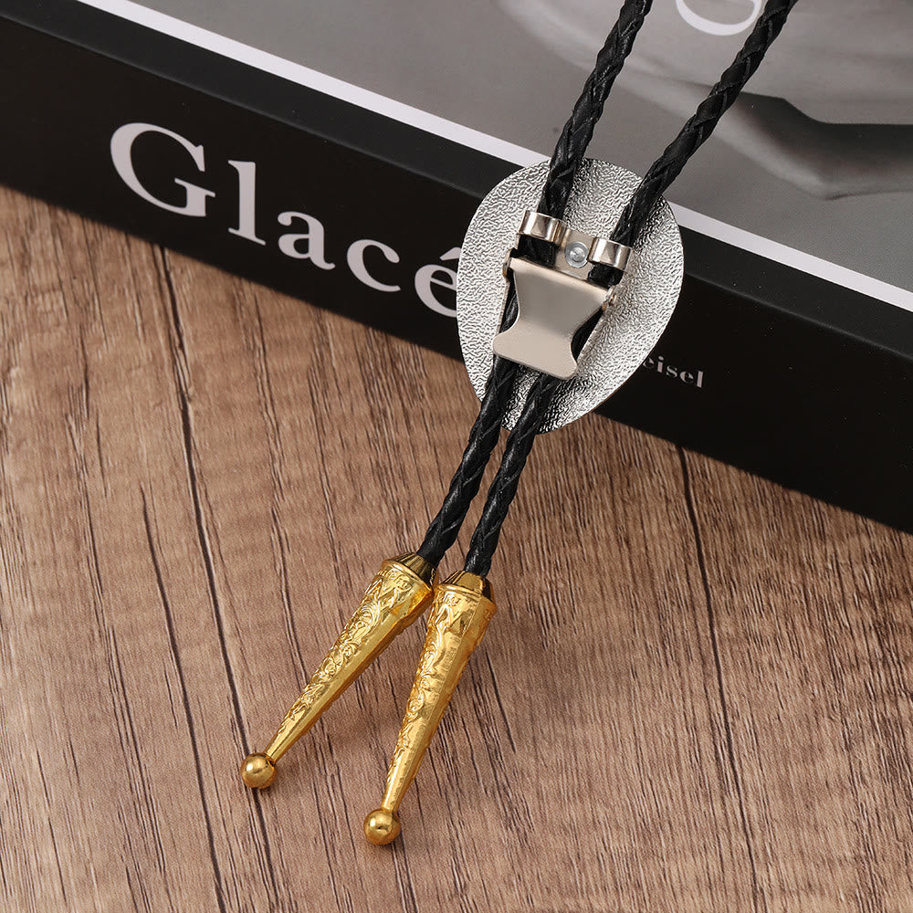 Western Retro Golden Bullhead Silver Plate Bolo Tie - image 2