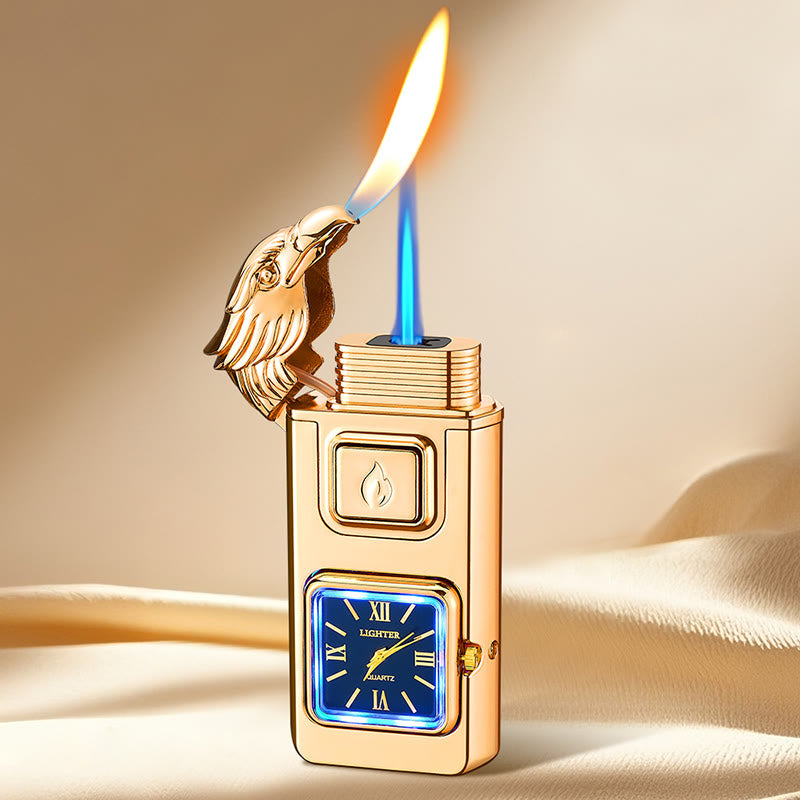 Eagle Head LED Inflatable Butane Lighter With Clock - Gold - image 9
