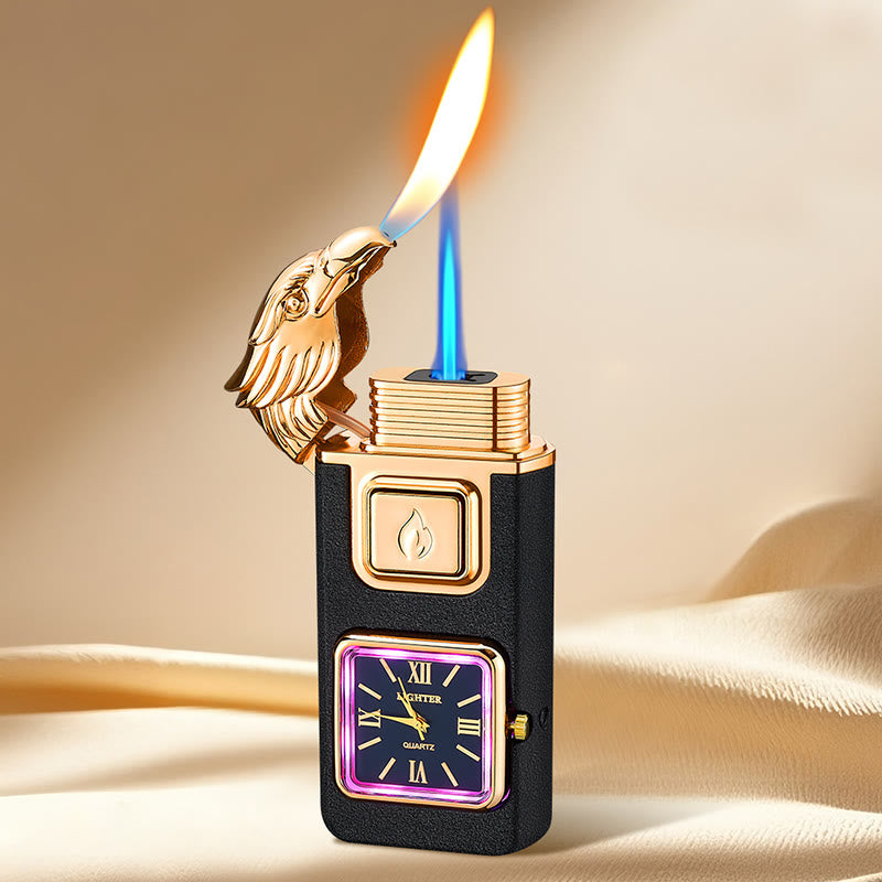 Eagle Head LED Inflatable Butane Lighter With Clock - Matte Black - image 8