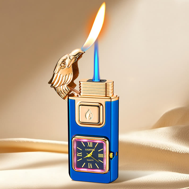 Eagle Head LED Inflatable Butane Lighter With Clock - Blue - image 10