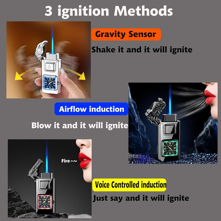 Dragon Head LED Inflatable Butane Lighter With Clock - image 2