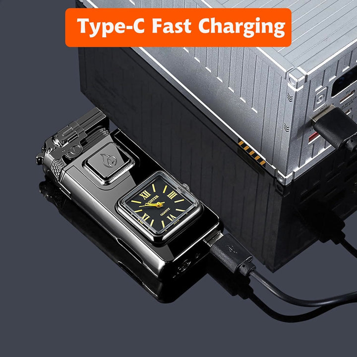 Crocodile Head LED Inflatable Butane Lighter With Clock - image 3