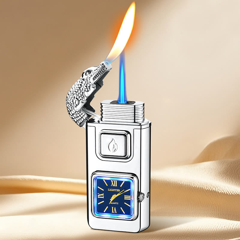 Crocodile Head LED Inflatable Butane Lighter With Clock - Silver - image 10