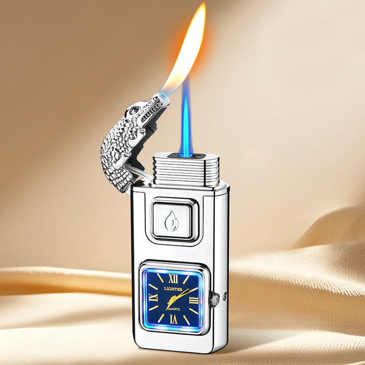 Crocodile Head LED Inflatable Butane Lighter With Clock - Silver - image 10