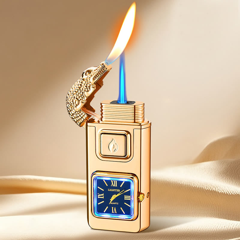 Crocodile Head LED Inflatable Butane Lighter With Clock - Gold - image 0