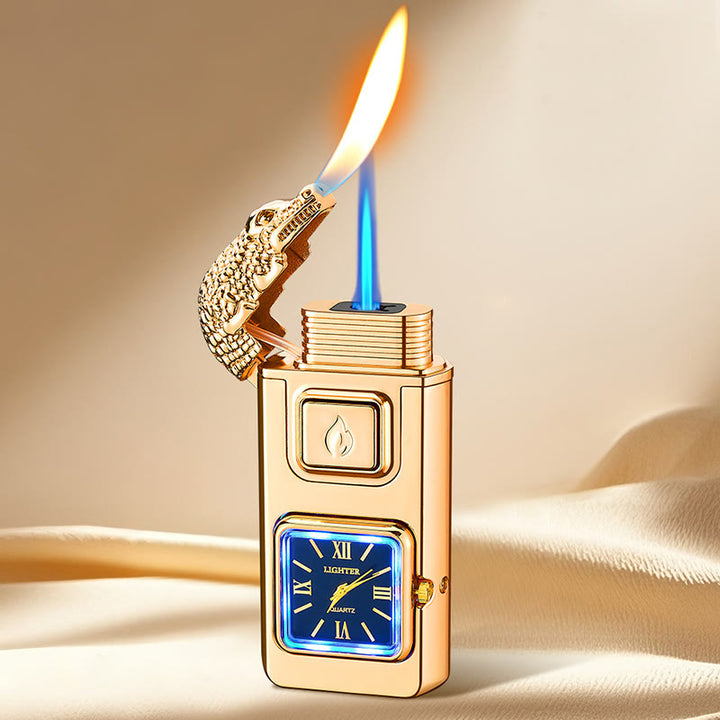 Crocodile Head LED Inflatable Butane Lighter With Clock - Gold - image 0