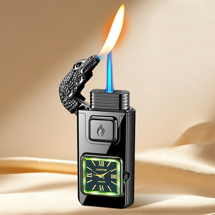 Crocodile Head LED Inflatable Butane Lighter With Clock - Black - image 7