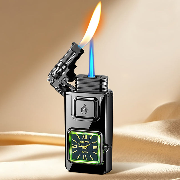 Gun-Shaped LED Inflatable Butane Lighter With Clock - Black - image 7