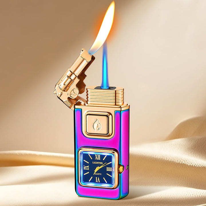 Gun-Shaped LED Inflatable Butane Lighter With Clock - Colorful - image 6