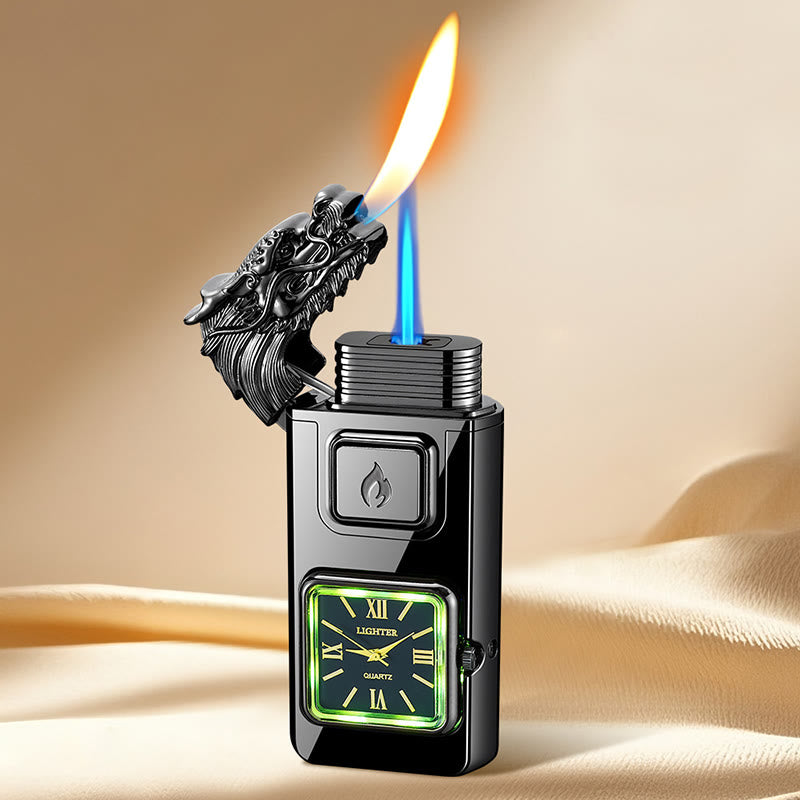 Dragon Head LED Inflatable Butane Lighter With Clock - Matte Black - image 7