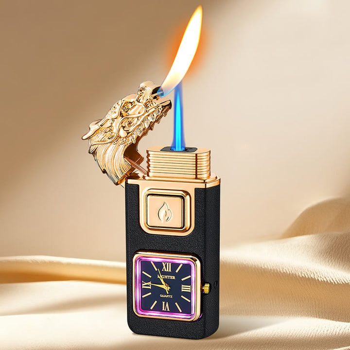 Dragon Head LED Inflatable Butane Lighter With Clock - Black - image 8