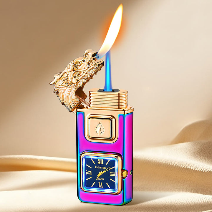 Dragon Head LED Inflatable Butane Lighter With Clock - Colorful - image 6