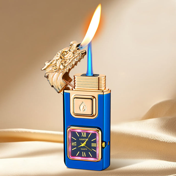 Dragon Head LED Inflatable Butane Lighter With Clock - Blue - image 10