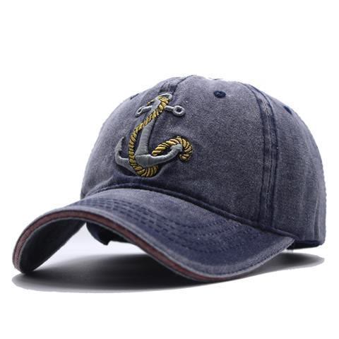 Vintage Nautical Style Worn-out Anchor Embroidered Baseball Cap - Blue - Adjustable (22''-23 5/8") - image 8