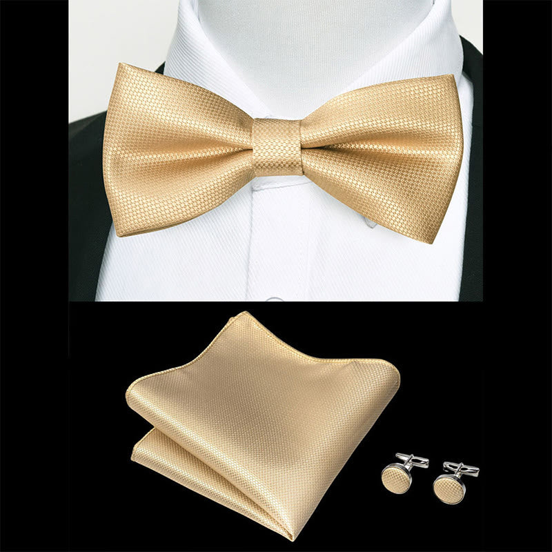 3Pcs Men's Textured Fabric Bow Tie Cufflink And Pocket Square Set - image 49
