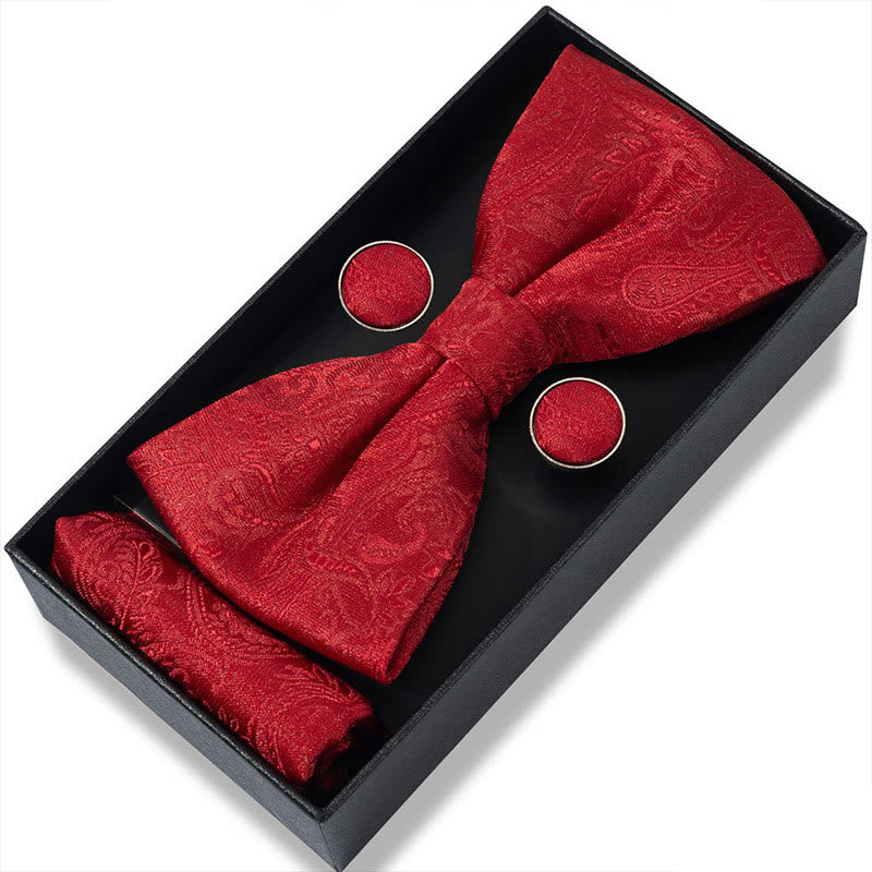 3Pcs Men's Textured Fabric Bow Tie Cufflink And Pocket Square Set - Style #19 - image 36