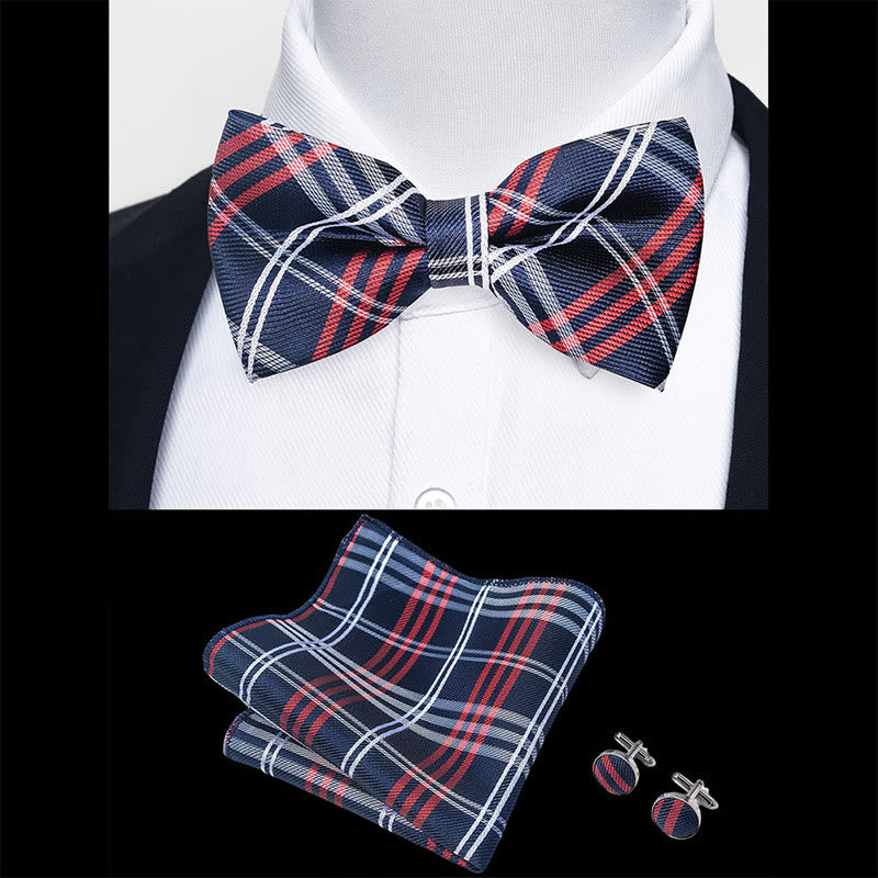 3Pcs Men's Textured Fabric Bow Tie Cufflink And Pocket Square Set - image 99