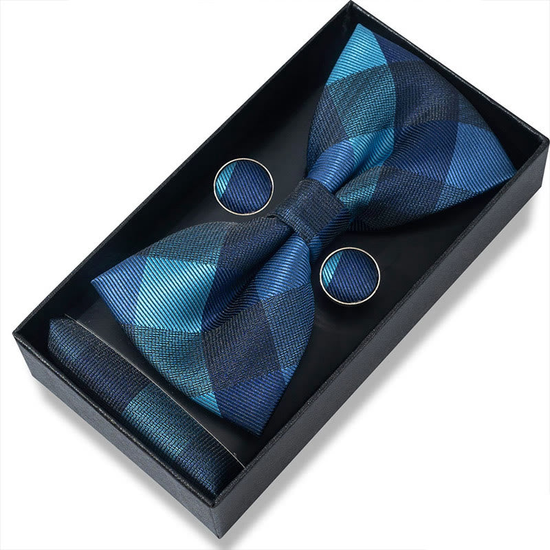 3Pcs Men's Textured Fabric Bow Tie Cufflink And Pocket Square Set - Style #45 - image 88