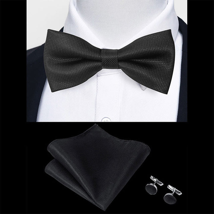 3Pcs Men's Textured Fabric Bow Tie Cufflink And Pocket Square Set - image 5