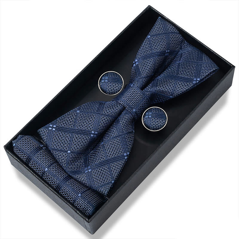 3Pcs Men's Textured Fabric Bow Tie Cufflink And Pocket Square Set - Style #6 - image 10
