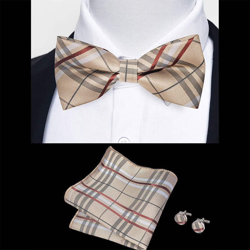 3Pcs Men's Textured Fabric Bow Tie Cufflink And Pocket Square Set - image 53