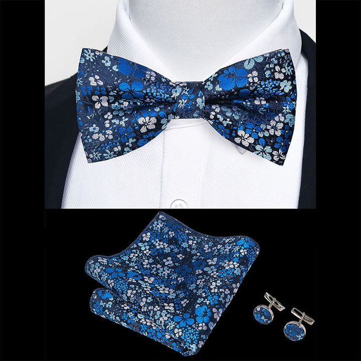 3Pcs Men's Textured Fabric Bow Tie Cufflink And Pocket Square Set - image 87