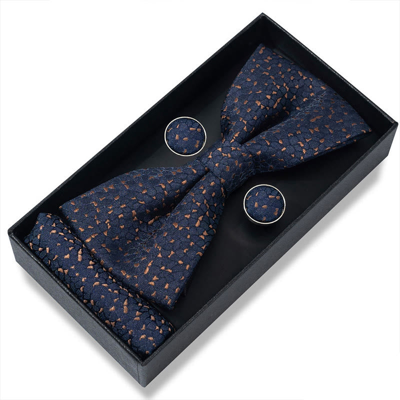 3Pcs Men's Textured Fabric Bow Tie Cufflink And Pocket Square Set - Style #9 - image 16