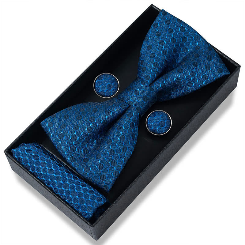 3Pcs Men's Textured Fabric Bow Tie Cufflink And Pocket Square Set - Style #40 - image 78