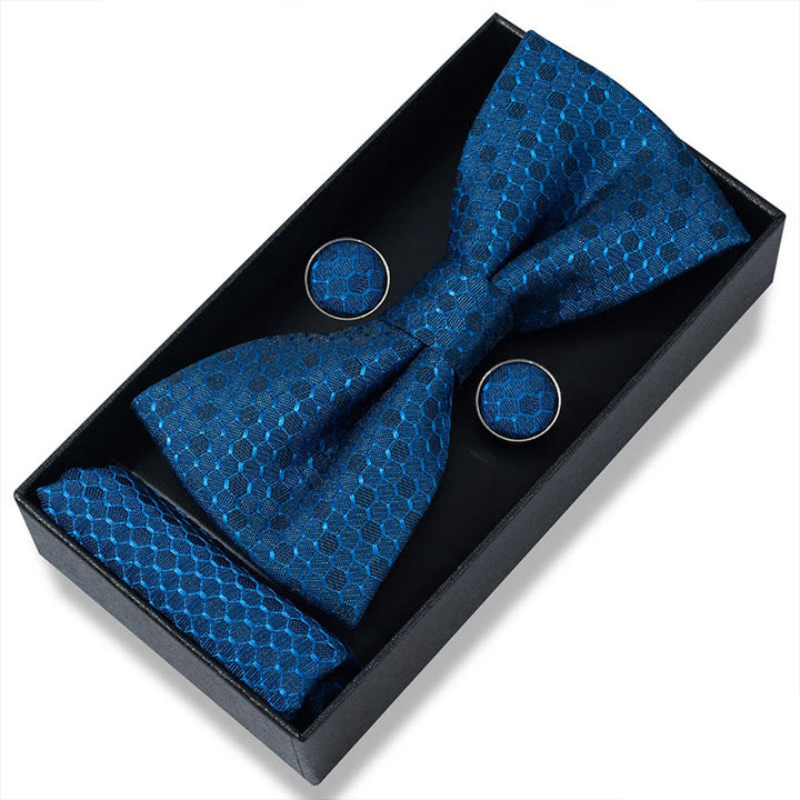 3Pcs Men's Textured Fabric Bow Tie Cufflink And Pocket Square Set - Style #40 - image 78