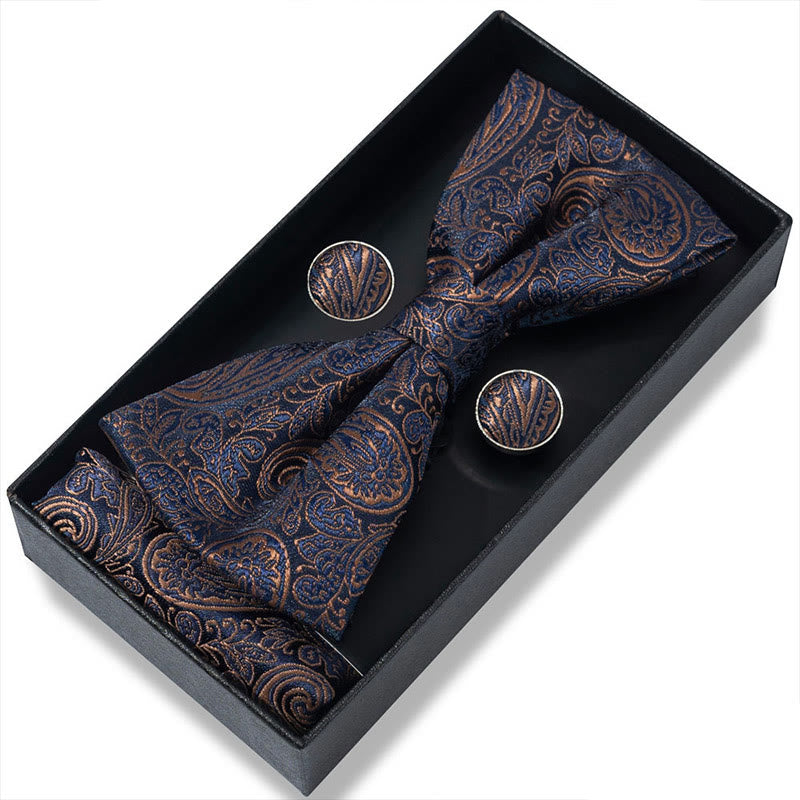 3Pcs Men's Textured Fabric Bow Tie Cufflink And Pocket Square Set - Style #1 - image 0