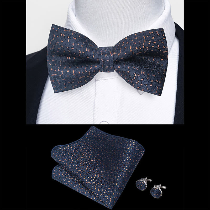 3Pcs Men's Textured Fabric Bow Tie Cufflink And Pocket Square Set - image 17