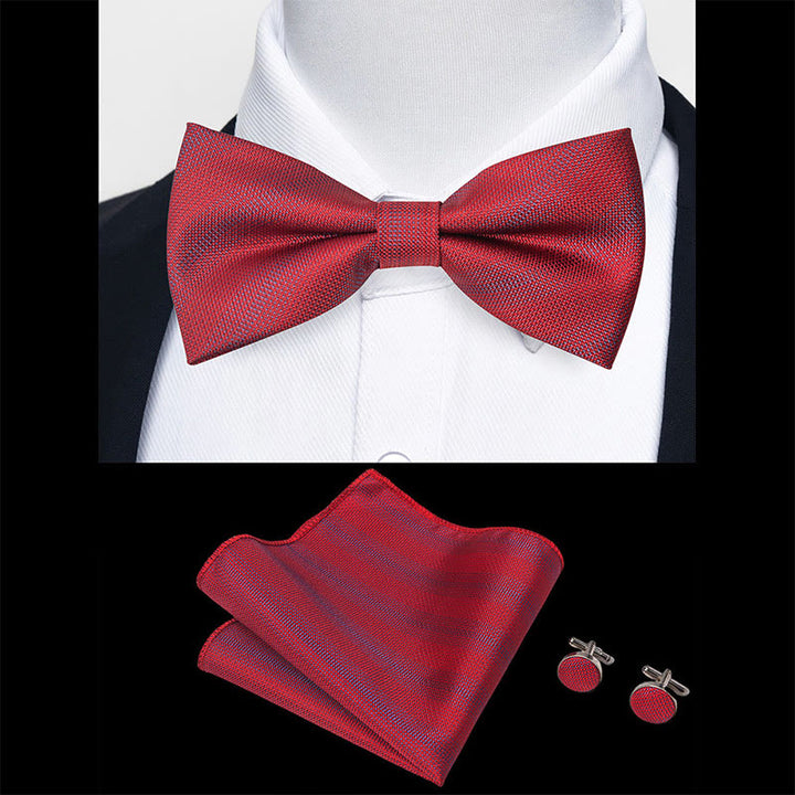 3Pcs Men's Textured Fabric Bow Tie Cufflink And Pocket Square Set - image 39