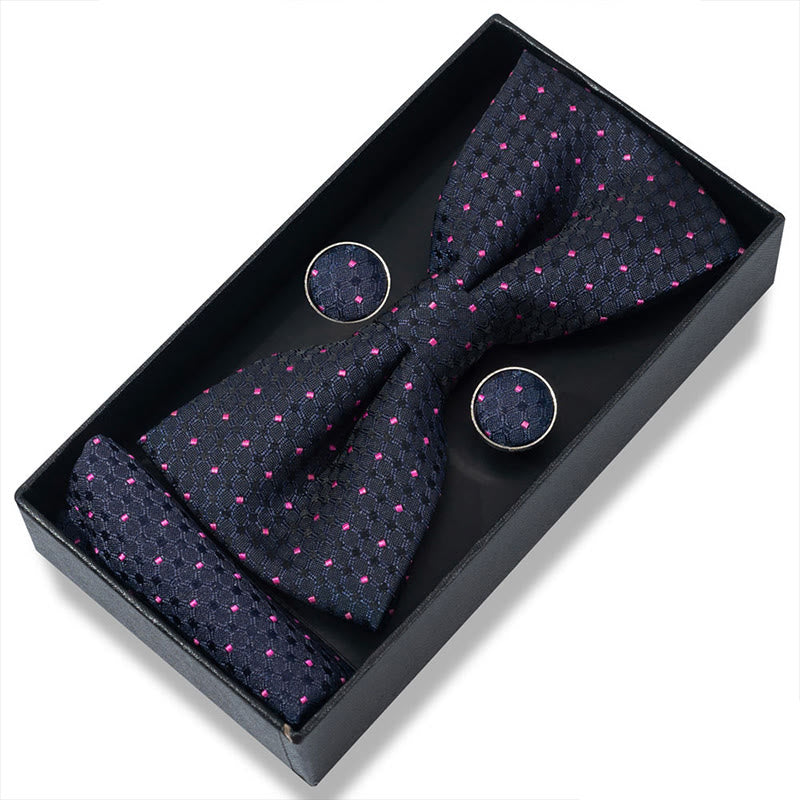 3Pcs Men's Textured Fabric Bow Tie Cufflink And Pocket Square Set - Style #10 - image 18