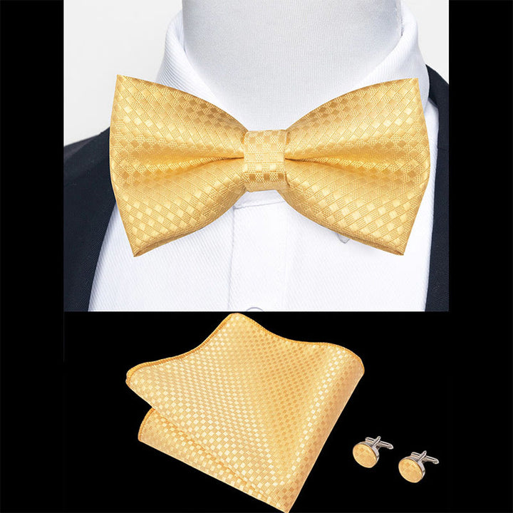 3Pcs Men's Textured Fabric Bow Tie Cufflink And Pocket Square Set - image 45
